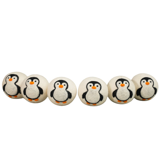 Penguin Wool Dryer Balls – Handmade Natural Wool Laundry Balls (6 Pack)