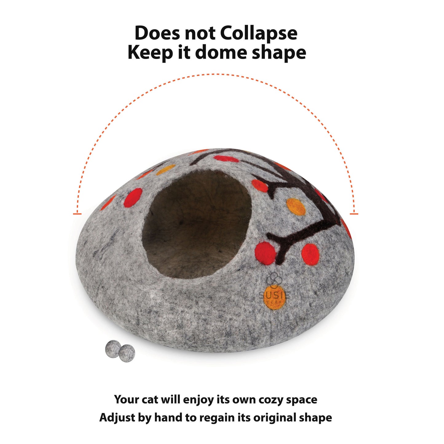 Handmade Felt Cat Cave Bed – Tree Design | Eco-Friendly Wool Cat House