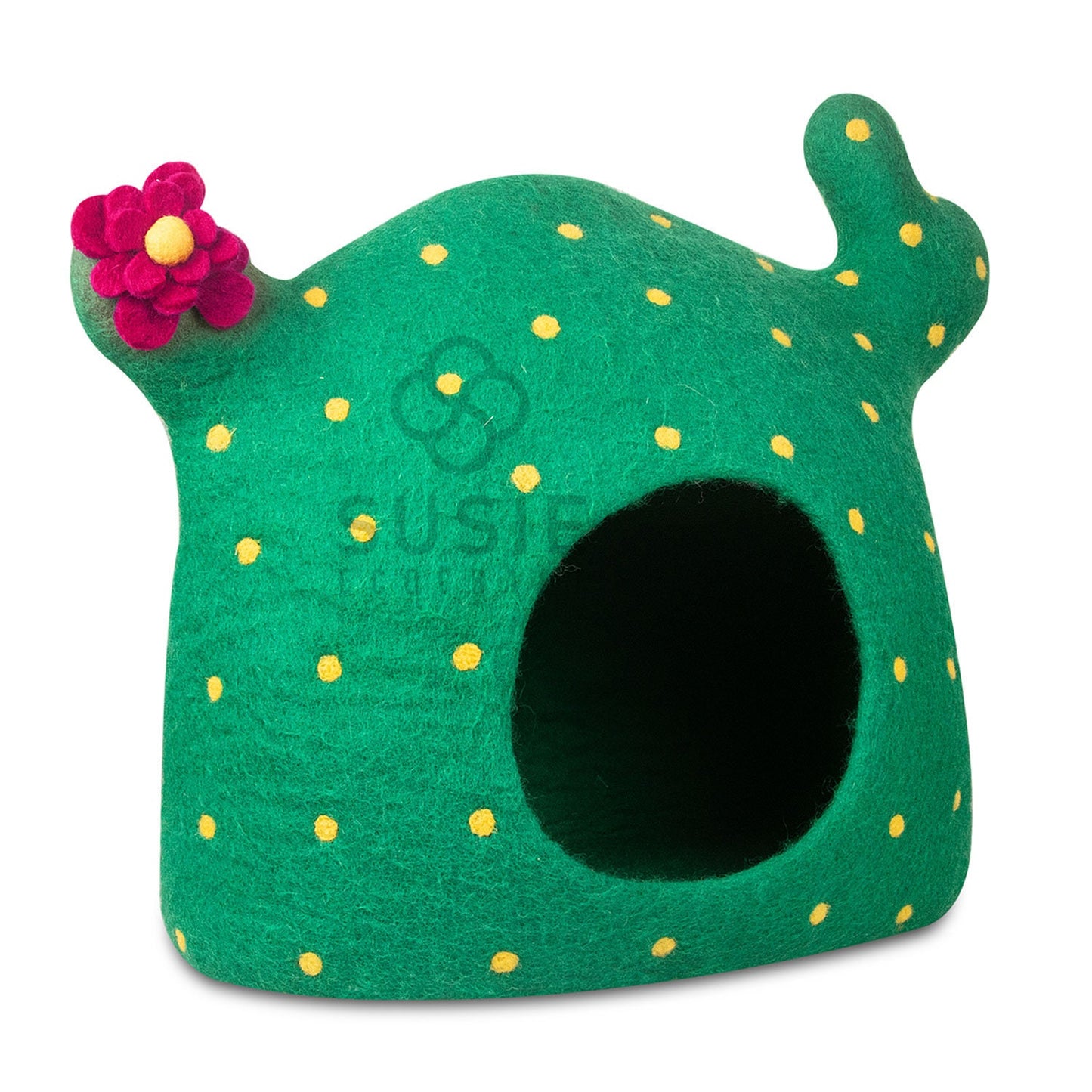 Handmade Felt Cat Cave Bed – Cactus Design | 100% New Zealand Wool for Indoor Cats
