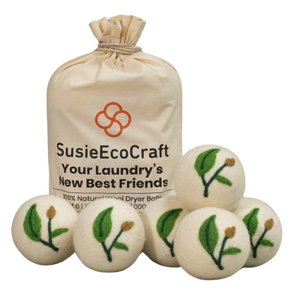 Handmade 100% Natural New Zealand sheep Wool Laundry Natural leaf design Balls - No Lint - Pack of 6 - Reusable Natural Fabric Softener