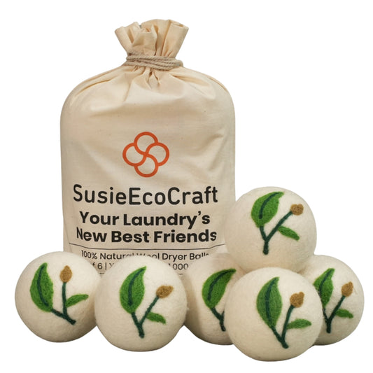 Leaf Design Wool Dryer Balls – Handmade Natural Laundry Balls (6 Pack)