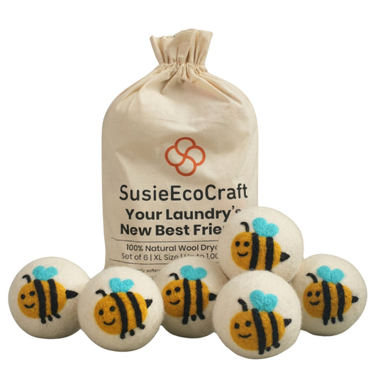 Bee Design Wool Dryer Balls – Eco-Friendly Reusable Laundry Balls (6 Pack)