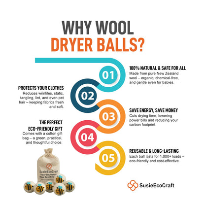 Bee Design Wool Dryer Balls – Eco-Friendly Reusable Laundry Balls (6 Pack)