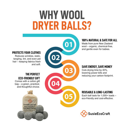XL New Zealand Wool Dryer Balls – 6 Pack | Reusable Laundry Balls