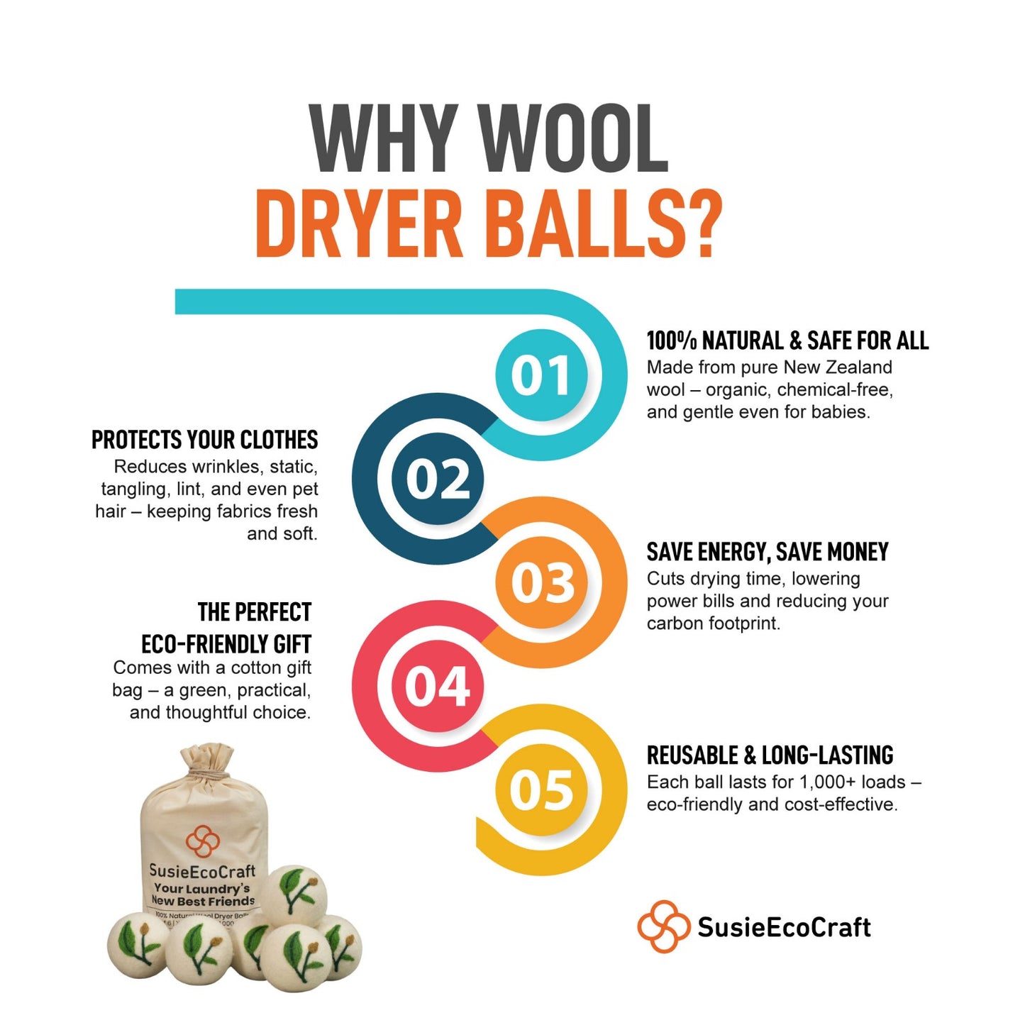 Leaf Design Wool Dryer Balls – Handmade Natural Laundry Balls (6 Pack)