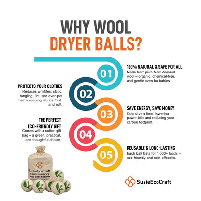 Leaf Design Wool Dryer Balls – Handmade Natural Laundry Balls (6 Pack)