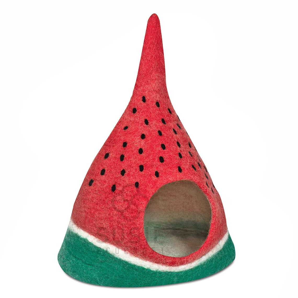 Handmade Felt Cat Cave Bed – Strawberry Design | 100% New Zealand Wool