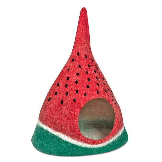Handmade Felt Cat Cave Bed – Strawberry Design | 100% New Zealand Wool