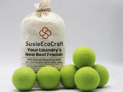 Tennis Green Wool Dryer Balls – Natural Fabric Softener (6 Pack)