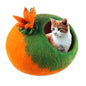 Handmade Felt Cat Cave Bed – Pumpkin Design | 100% New Zealand Wool