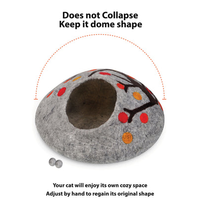 Handmade Felt Cat Cave Bed – Tree Design | Eco-Friendly Wool Cat House