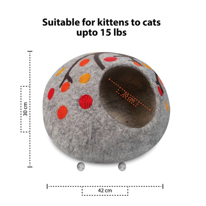 Handmade Felt Cat Cave Bed – Tree Design | Eco-Friendly Wool Cat House