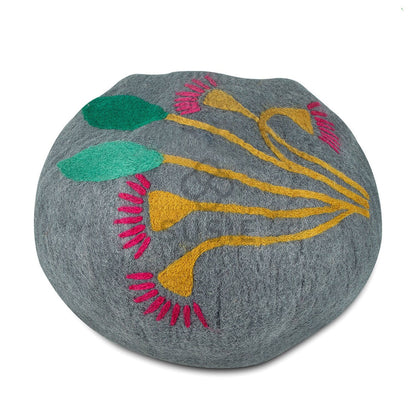 Handmade Felt Cat Cave Bed – Eucalyptus Flower Design | Natural Wool
