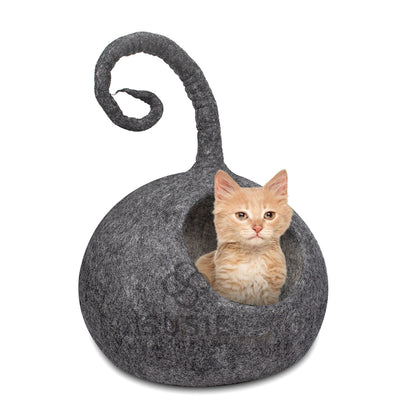 Handmade Felt Cat Cave Bed – Long Tail Design | Premium New Zealand Wool