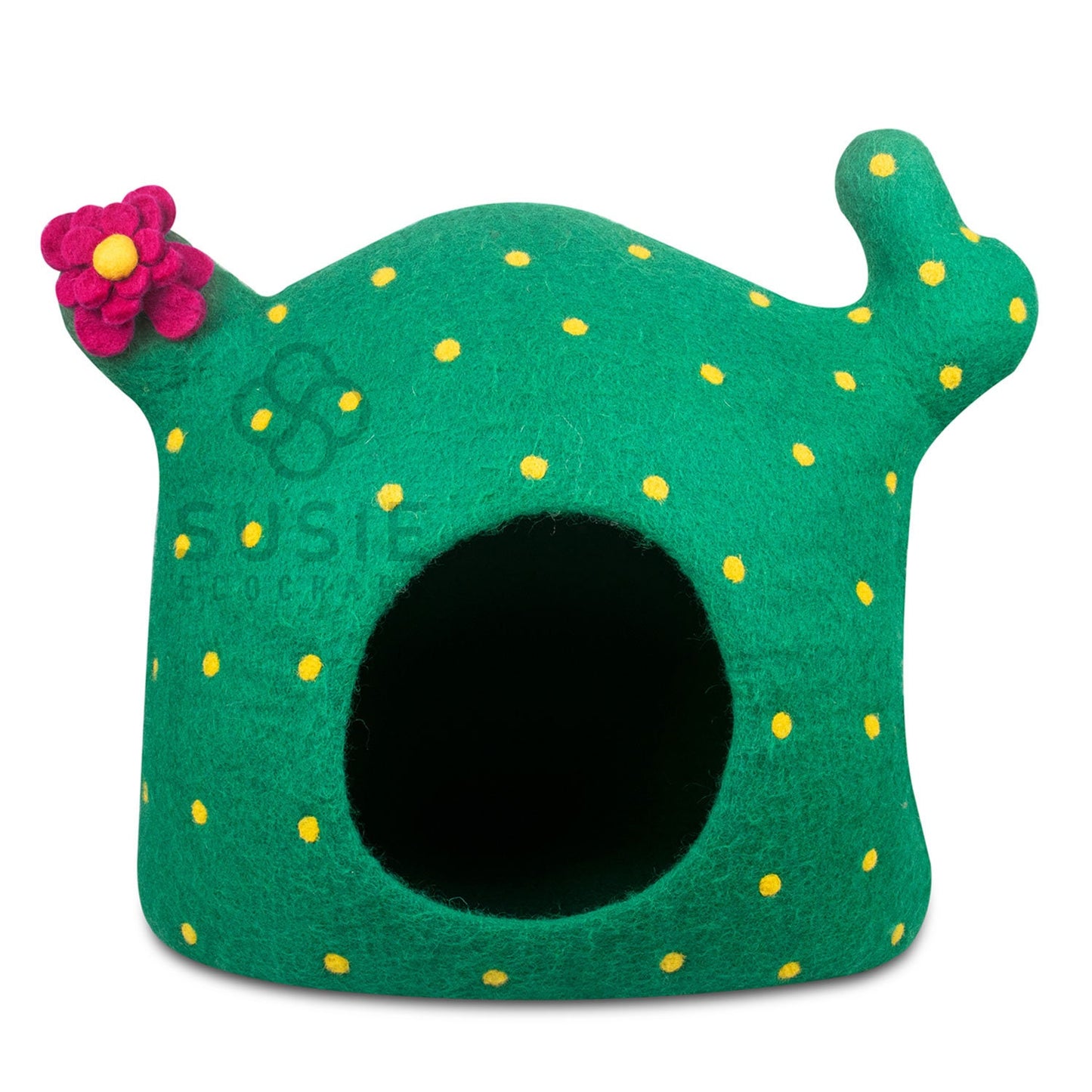 Handmade Felt Cat Cave Bed – Cactus Design | 100% New Zealand Wool for Indoor Cats