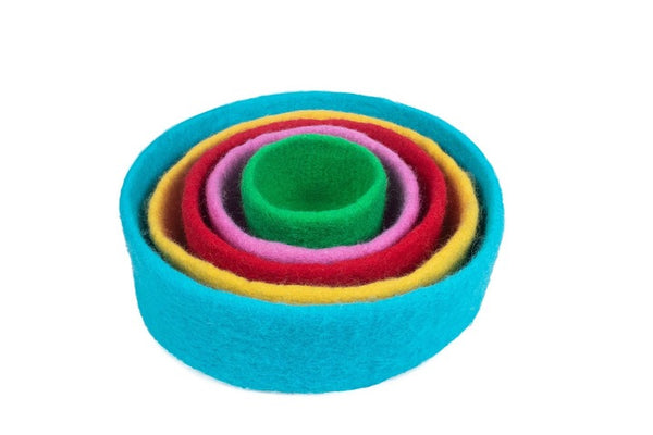 Handmade Multicolour Felt Storage Bowls – Set of 5 | Wool Organiser